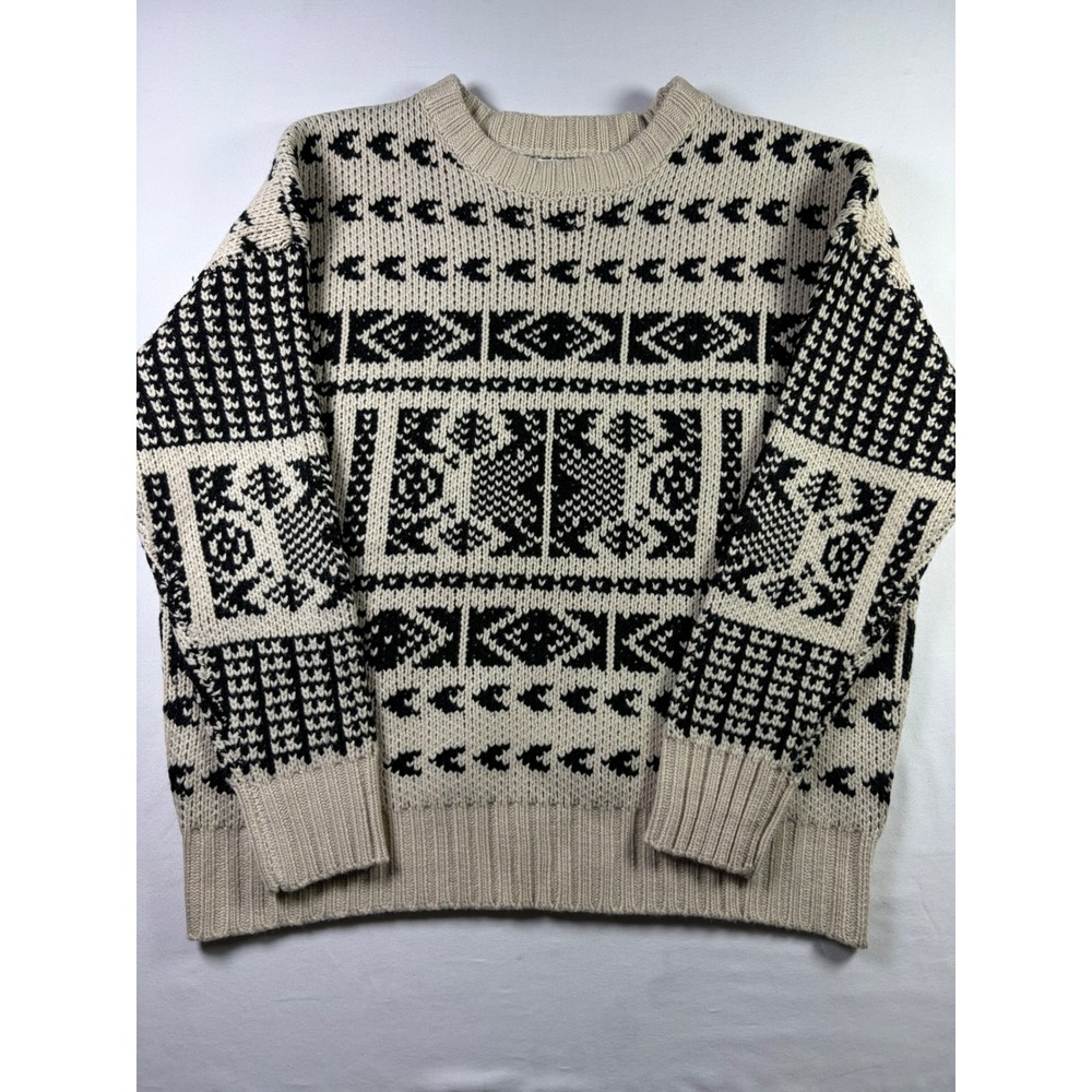 Altar'd State Sweater Geometric Nordic Chunky Knit Winter Black Cream Women S